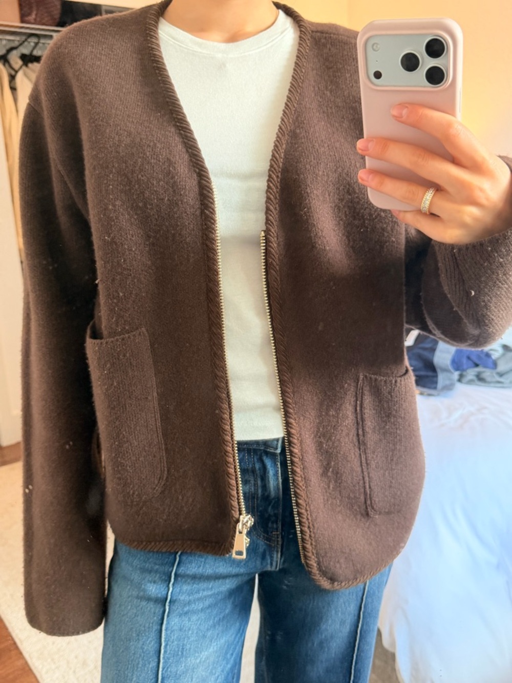 Zara Chocolate Brown Zip-Up Pocket Cardigan